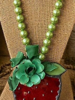 Gypsy South Stained Glass Strawberry Statement Necklace Floral